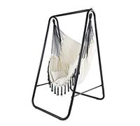 CCLIFE Silla Hamaca Colgante con Soporte, Columpio con Conjines, Carga Máxima 100 kg, para Interior y Exterior Beige