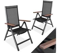 CCLIFE Silla Jardin Exterior de Premium Aluminio Silla Plegable Ajustable Capacidad de Carga 150 kg,Reposabrazos con veta de Madera,CushHom