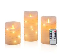 CCLIFE Velas eléctricas y LED de cera real con control remoto, función de temporizador, hechas de parafina, Funcionamiento con batería,Rosa 3 Piezas