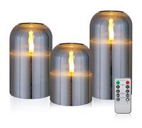 CCLIFE Velas eléctricas y LED de cera real con control remoto, función de temporizador, hechas de parafina, Funcionamiento con batería,Vidrio gris 3 Piezas