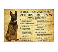 CCPARTON Letrero de metal con reglas de casa de Belgian Malinois Dog Rules divertido regalo para decoración familiar, letrero retro de metal de aluminio vintage para decoración de pared de café de 8 x 12 pulgadas