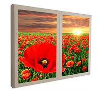 Ccretroiluminados Campo De Amapolas Ventanas Falsas Cuadros Decorativos con Luz, Metacrilato, Blanco, 80 X 80 X 6.5
