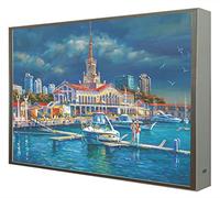 Ccretroiluminados Cuadro con Marco de Madera Lacada en Blanco Retroiluminado Puerto Maritimo de Sotchi