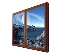 Ccretroiluminados Luna de Saturno Ventanas Falsas Cuadros Decorativos con Luz Leds, Metacrilato, Multicolor, 80 x 80