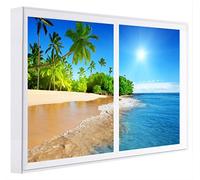 Ccretroiluminados Playa Desierta Cuadros Decorativos Ventanas Falsas con Luz Madera Multicolor 80x60x6.5 cm