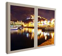 Ccretroiluminados Puerto De Alicante Cuadros Decorativos Ventanas Falsas con Luz, Madera, Blanco, 120 x 80 x 6.5