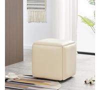 CCTLX Juego otomano 5 en 1, Silla Cubo Nido, taburetes apilables, Banco Cuadrado de Cuero con Ruedas para Sala de Estar, Comedor (Blanco,45 * 45 * 45CM)