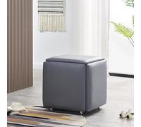 CCTLX Juego otomano 5 en 1, Silla Cubo Nido, taburetes apilables, Banco Cuadrado de Cuero con Ruedas para Sala de Estar, Comedor (Gris,45 * 45 * 45CM)