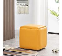 CCTLX Juego otomano 5 en 1, Silla Cubo Nido, taburetes apilables, Banco Cuadrado de Cuero con Ruedas para Sala de Estar, Comedor (Amarillo,45 * 45 * 45CM)