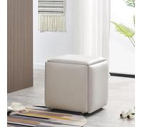 CCTLX Juego otomano 5 en 1, Silla Cubo Nido, taburetes apilables, Banco Cuadrado de Cuero con Ruedas para Sala de Estar, Comedor (Gris Claro,45 * 45 * 45CM)