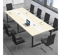 CCUKTFN Mesa de Reuniones Grande, Mesa de Conferencias Moderna con Conducto para Cables y Estructura de Metal Negro, Rectangular, para 8-12 Personas, Ideal para Oficina y Sala de Seminarios