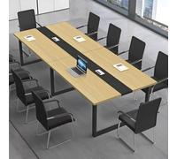 CCUKTFN Mesa de Reuniones Grande, Mesa de Conferencias Moderna con Conducto para Cables y Estructura de Metal Negro, Rectangular, para 8-12 Personas, Ideal para Oficina y Sala de Seminarios