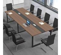 CCUKTFN Mesa de Reuniones Grande, Mesa de Conferencias Moderna con Conducto para Cables y Estructura de Metal Negro, Rectangular, para 8-12 Personas, Ideal para Oficina y Sala de Seminarios