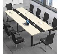 CCUKTFN Mesa de Reuniones Grande, Mesa de Conferencias Moderna con Conducto para Cables y Estructura de Metal Negro, Rectangular, para 8-12 Personas, Ideal para Oficina y Sala de Seminarios