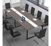 CCUKTFN Mesa de Reuniones Grande, Mesa de Conferencias Moderna con Conducto para Cables y Estructura de Metal Negro, Rectangular, para 8-12 Personas, Ideal para Oficina y Sala de Seminarios