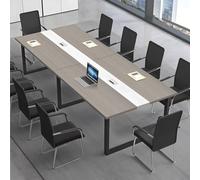 CCUKTFN Mesa de Reuniones Grande, Mesa de Conferencias Moderna con Conducto para Cables y Estructura de Metal Negro, Rectangular, para 8-12 Personas, Ideal para Oficina y Sala de Seminarios