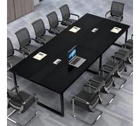CCUKTFN Mesa de Reuniones Grande, Mesa de Conferencias Moderna con Conducto para Cables y Estructura de Metal Negro, Rectangular, para 8-12 Personas, Ideal para Oficina y Sala de Seminarios