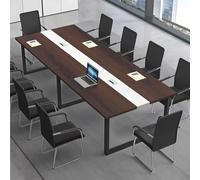 CCUKTFN Mesa de Reuniones Grande, Mesa de Conferencias Moderna con Conducto para Cables y Estructura de Metal Negro, Rectangular, para 8-12 Personas, Ideal para Oficina y Sala de Seminarios