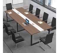 CCUKTFN Mesa de Reuniones Grande, Mesa de Conferencias Moderna con Conducto para Cables y Estructura de Metal Negro, Rectangular, para 8-12 Personas, Ideal para Oficina y Sala de Seminarios