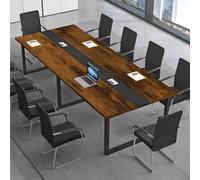 CCUKTFN Mesa de Reuniones Grande, Mesa de Conferencias Moderna con Conducto para Cables y Estructura de Metal Negro, Rectangular, para 8-12 Personas, Ideal para Oficina y Sala de Seminarios