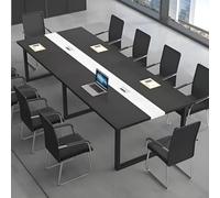 CCUKTFN Mesa de Reuniones Grande, Mesa de Conferencias Moderna con Conducto para Cables y Estructura de Metal Negro, Rectangular, para 8-12 Personas, Ideal para Oficina y Sala de Seminarios