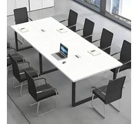 CCUKTFN Mesa de Reuniones Grande, Mesa de Conferencias Moderna con Conducto para Cables y Estructura de Metal Negro, Rectangular, para 8-12 Personas, Ideal para Oficina y Sala de Seminarios