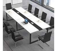 CCUKTFN Mesa de Reuniones Grande, Mesa de Conferencias Moderna con Conducto para Cables y Estructura de Metal Negro, Rectangular, para 8-12 Personas, Ideal para Oficina y Sala de Seminarios