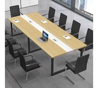 CCUKTFN Mesa de Reuniones Grande, Mesa de Conferencias Moderna con Conducto para Cables y Estructura de Metal Negro, Rectangular, para 8-12 Personas, Ideal para Oficina y Sala de Seminarios