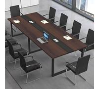 CCUKTFN Mesa de Reuniones Grande, Mesa de Conferencias Moderna con Conducto para Cables y Estructura de Metal Negro, Rectangular, para 8-12 Personas, Ideal para Oficina y Sala de Seminarios