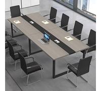 CCUKTFN Mesa de Reuniones Grande, Mesa de Conferencias Moderna con Conducto para Cables y Estructura de Metal Negro, Rectangular, para 8-12 Personas, Ideal para Oficina y Sala de Seminarios