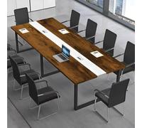 CCUKTFN Mesa de Reuniones Grande, Mesa de Conferencias Moderna con Conducto para Cables y Estructura de Metal Negro, Rectangular, para 8-12 Personas, Ideal para Oficina y Sala de Seminarios