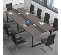 CCUKTFN Mesa de Reuniones Grande, Mesa de Conferencias Moderna con Conducto para Cables y Estructura de Metal Negro, Rectangular, para 8-12 Personas, Ideal para Oficina y Sala de Seminarios