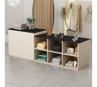 CCUKTFN Mostrador de Recepción con Estantes de Almacenamiento y Diseño de Dos Niveles, Mesa de Mostrador Frontal de 140-240 cm para Oficina, Salón, SPA y Comercio Minorista