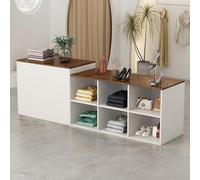 CCUKTFN Mostrador de Recepción con Estantes de Almacenamiento y Diseño de Dos Niveles, Mesa de Mostrador Frontal de 140-240 cm para Oficina, Salón, SPA y Comercio Minorista