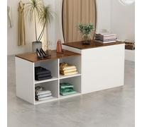 CCUKTFN Mostrador de Recepción con Estantes de Almacenamiento y Diseño de Dos Niveles, Mesa de Mostrador Frontal de 140-240 cm para Oficina, Salón, SPA y Comercio Minorista