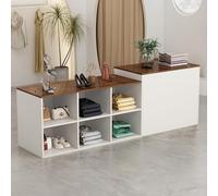 CCUKTFN Mostrador de Recepción con Estantes de Almacenamiento y Diseño de Dos Niveles, Mesa de Mostrador Frontal de 140-240 cm para Oficina, Salón, SPA y Comercio Minorista