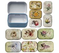 CCUUHJ Paquete de 8 Contenedores de Lata Rectangulares Caja de Lata Pequeña de Metal Vacía con Bisagras Latas de Patrón Floral Vintage Latas de Necesidades Básicas para Caramelos, Joyas, 6X4X2,5 CM
