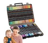 ccuzs Acrylic Paint Markers, Fabric Paint Pens, Double-Tip Waterproof Ink, Quick-Drying Fade-Resistant Pen, for Shoe Design Model Kit Craft Fabric Projects, 26.5x18.5x2.7cm Multicolor