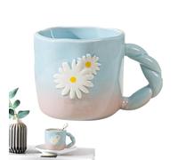 ccuzs Ceramic Coffee Cup, Creative Ceramic Mug, Personalized Daisy Cup, Floral Daisy Pattern Coffee Mug 3.54x3.54x5.51 Inches for Hot Cold Drinks. Beverage, Tea, Coffee Milks