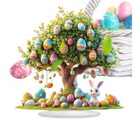 ccuzs Easter Bunny Egg Tree Centerpiece, Acrylic Table Ornament, Colorful 2D Desktop Decoration for Spring Celebrations, Holiday Parties, And Home Festive Display, 10.04x9.84x3.15 Inches