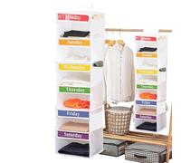 ccuzs Kids Closet Organizer, 6-Shelf Storage Unit, Hanging Clothes, Dividers for Sweaters, Hats & Caps, 3 Side Pockets, Sturdy Fabric, Space-Saving Design, Ideal for Bedroom, Closet