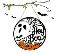 ccuzs Welcome Door Sign, Ghost Pumpkin Hanger, Spider Web Wreath, Round Halloween Decoration, Weather-Resistant Material, Home Mantle Living Room, Ideal Entryway Apartment Backyard Patio