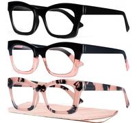 CCVOO 3 Pack Oprah Style Reading Glasses for Women Blue Light Blocking Computer Square Readers with Spring Hinge Men (A1 Mix, 0.5)