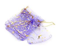 CCXGRFT 50 unids/Lote 9x12 7x9cm pequeña Bolsa de Organza decoración de Boda dijes Bolsas de Embalaje de joyería Luna Estrella cordón Bolsa de Regalo Bolsas-púrpura,9x12cm