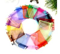 CCXGRFT 50 unids/Lote de Bolsas con cordón para joyería, Bolsa de Organza, Luna Dorada, Estrella, Malla Transparente, Paquete de Regalos de Boda, Color sólido Mixto, 9x12cm