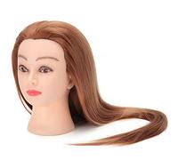 CCYLEZ Cabezal de Entrenamiento de Cabello Marrón de Fibra Sintética para Estudiantes de Cosmetología con Soporte de Abrazadera de Mesa, Duradero y Fácil de Limpiar, Perfecto para la Práctica de