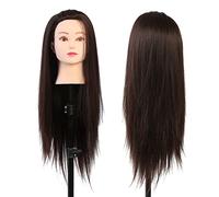 CCYLEZ Cabezal de Práctica de Cosmetología para Entrenamiento de Maquillaje, Fibras Sintéticas de sin Enredos, Perfecto para Peinar y Cortar, Color Rubio Marrón Oscuro