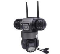 CCYLEZ Cámara de Seguridad de Lente Triple, CCTV Al Aire Libre Inalámbrico de 3 Lentes con Cobertura de 360 ° para Granja/Huerto, H.265, Detección Humana, Audio (Enchufe de la UE)