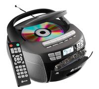 CD Player Reproductor Cassette, Radio Am FM Bluetooth, Mando a Distancia | Altavoces Duales de 3W, Incluye Entradas USB y AUX para Reproducir desde Memoria o Dispositivo Externo, Negro y Plata