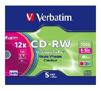 CD-RW VERBATIM: COLOR SLIM PACK 5 43167
